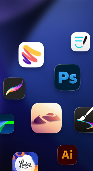 L’écran d’un iPad affiche plusieurs apps de créativité sur l’écran d’accueil.