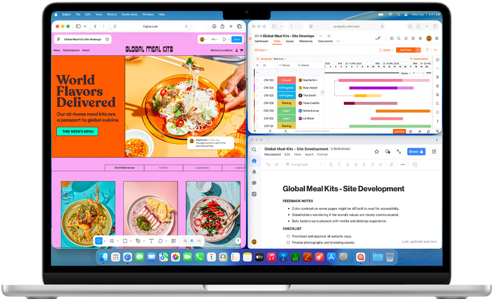 MacBook Air, na kterém je otevřených několik aplikací