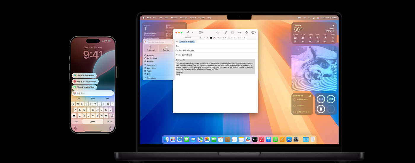 Un iPhone et un Mac montrant Apple Intelligence.