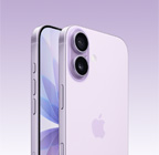 iPhone 17, warna lavender, eksterior depan, eksterior belakang miring, sistem kamera Fusion di bagian atas, tombol Kontrol Kamera, desain layar sepenuhnya pada bagian depan, tombol tindakan, volume, dan samping
