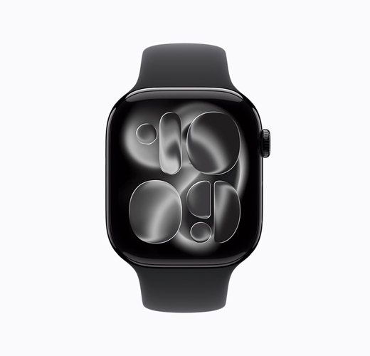 Apple Watch Series 11، من باللون الأسود اللامع، الجانب الخارجي
