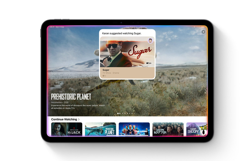 A notification in the Apple TV app reminds you that a contact shared a show recommendation with you