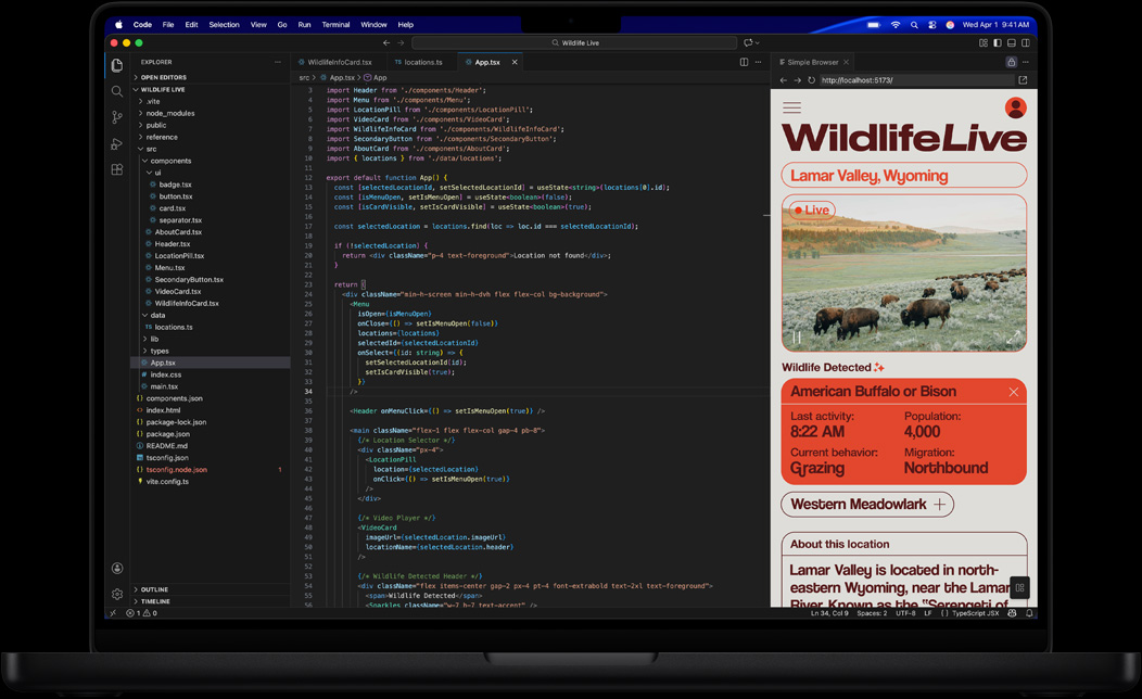 Een MacBook Pro-scherm met programmeercode voor een app in Visual Studio Code