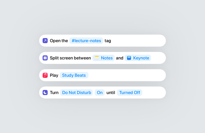 L’app Raccourcis dans Apple Intelligence indiquant l’utilisation d’Actions intelligentes